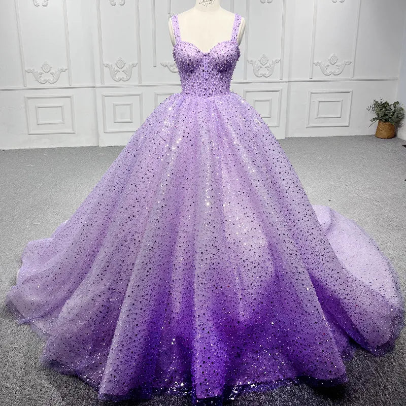 Purple Sweetheart Sequined Evening Party Dress