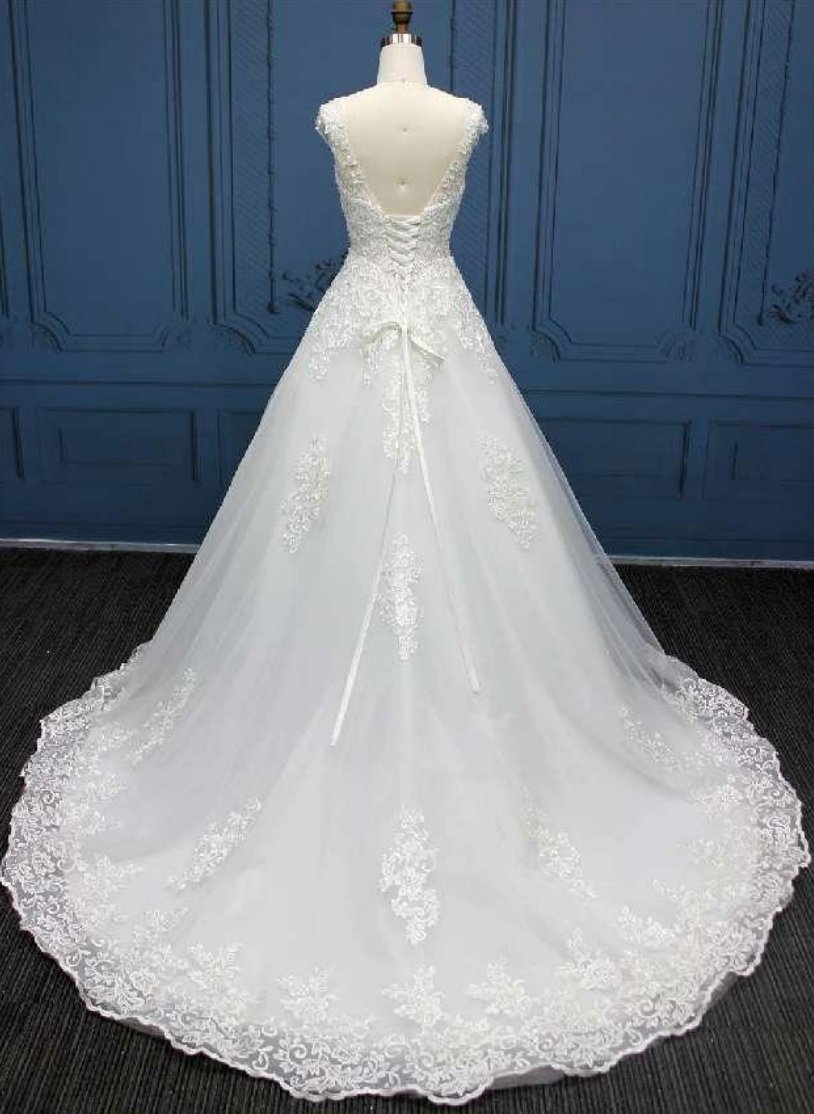 Embellished Beaded Lace A Line Wedding Bridal Gown