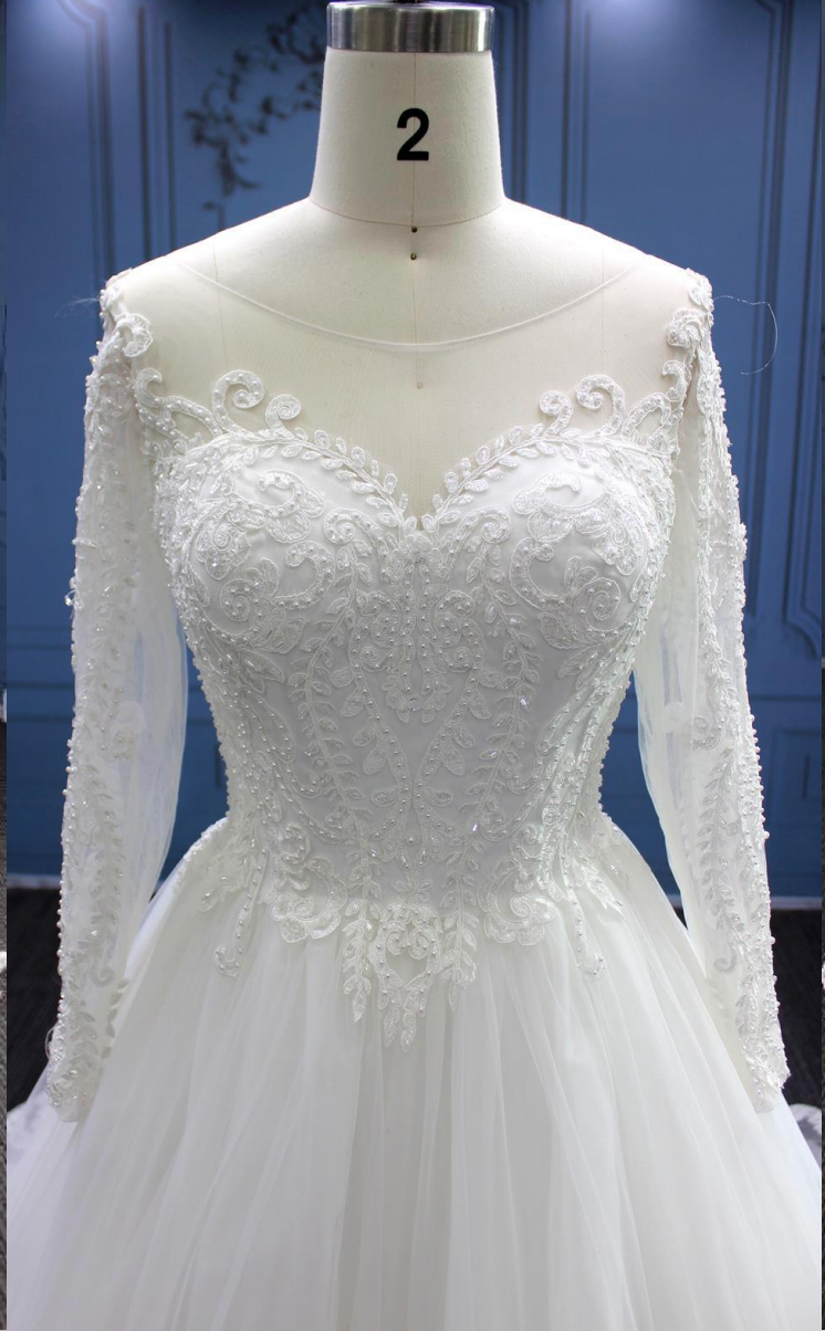 Lace Up Beaded O Net A Line Bridal Gown