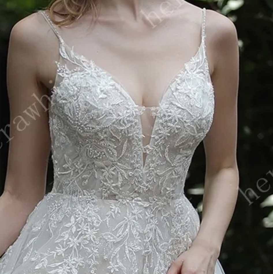 Sparkly A-Line Wedding Dress with Beaded Spaghetti Straps