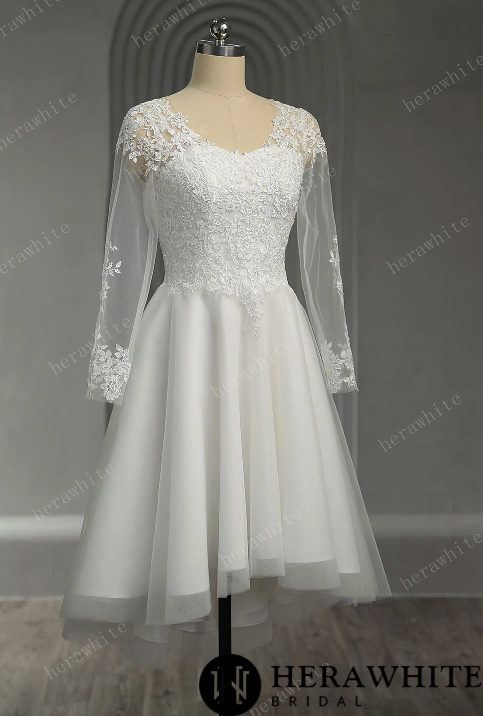 Floral Lace Short Wedding Dress with Lace Up Back