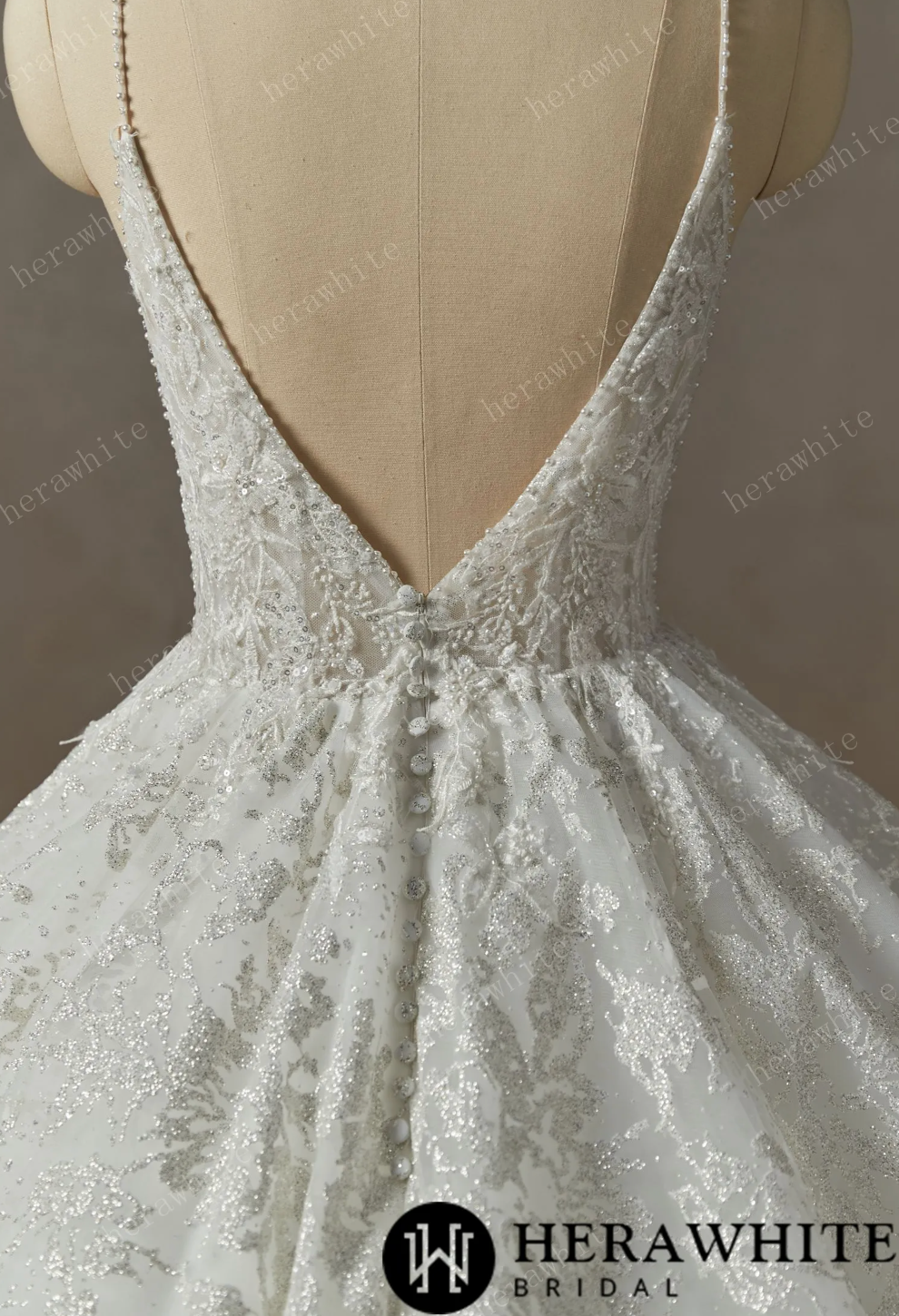 Princess Beaded Deep-Plunge Ball Gown Wedding Dress