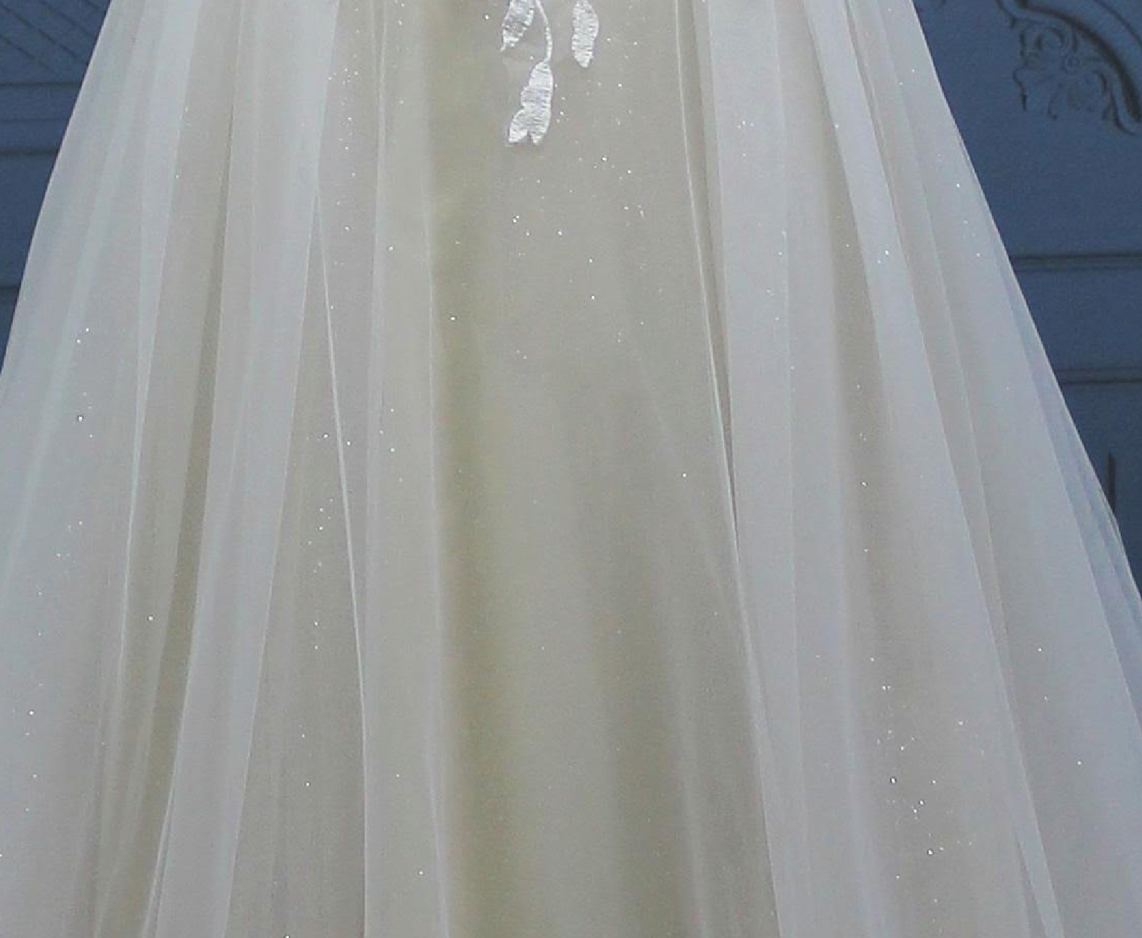 Glitter Tulle A Line Sleeveless Beaded Spaghetti Strap Wedding Gown