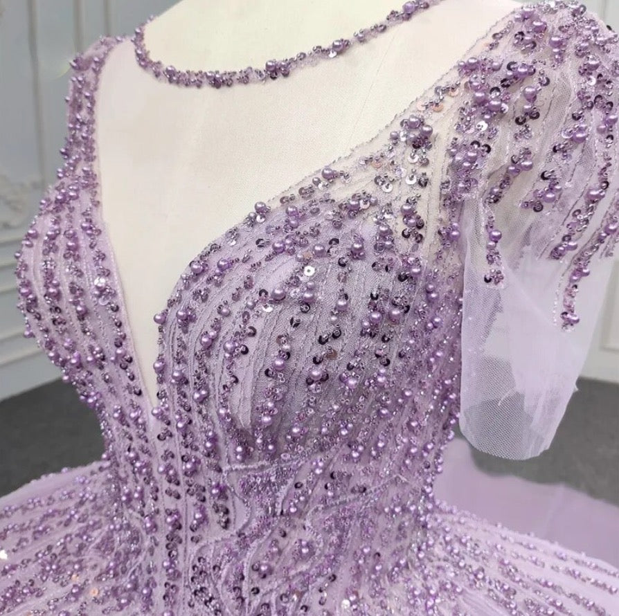 Purple Sequined A Line Party Ball Gown