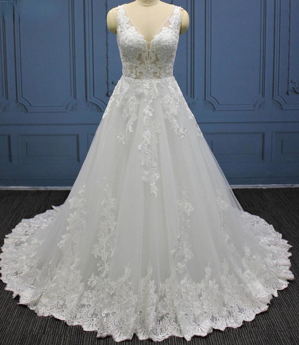 Pearl Lace A Line Tulle Bridal Wedding Gown