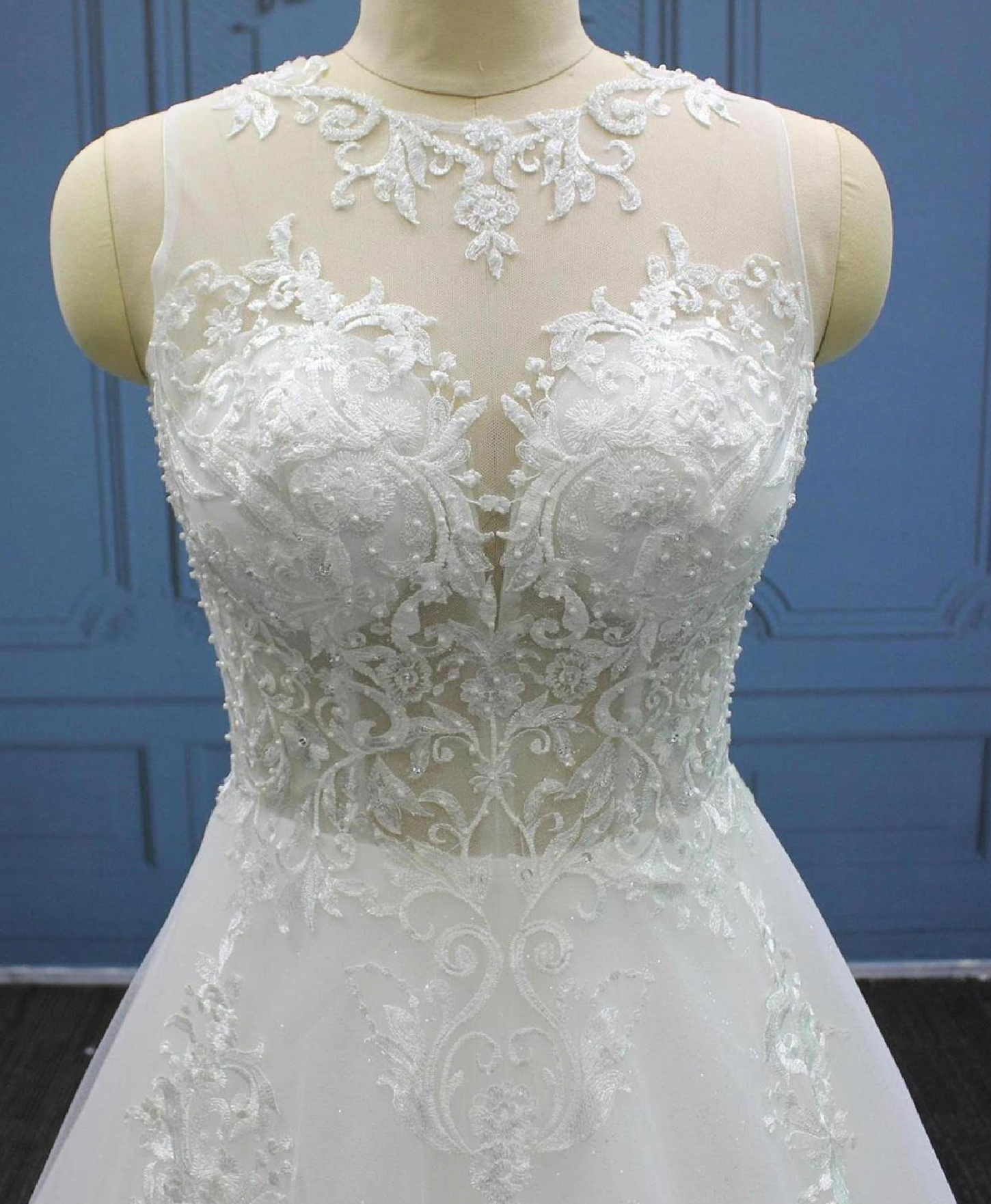 Lace Tulle A Line Bridal Wedding Gown With Pearls