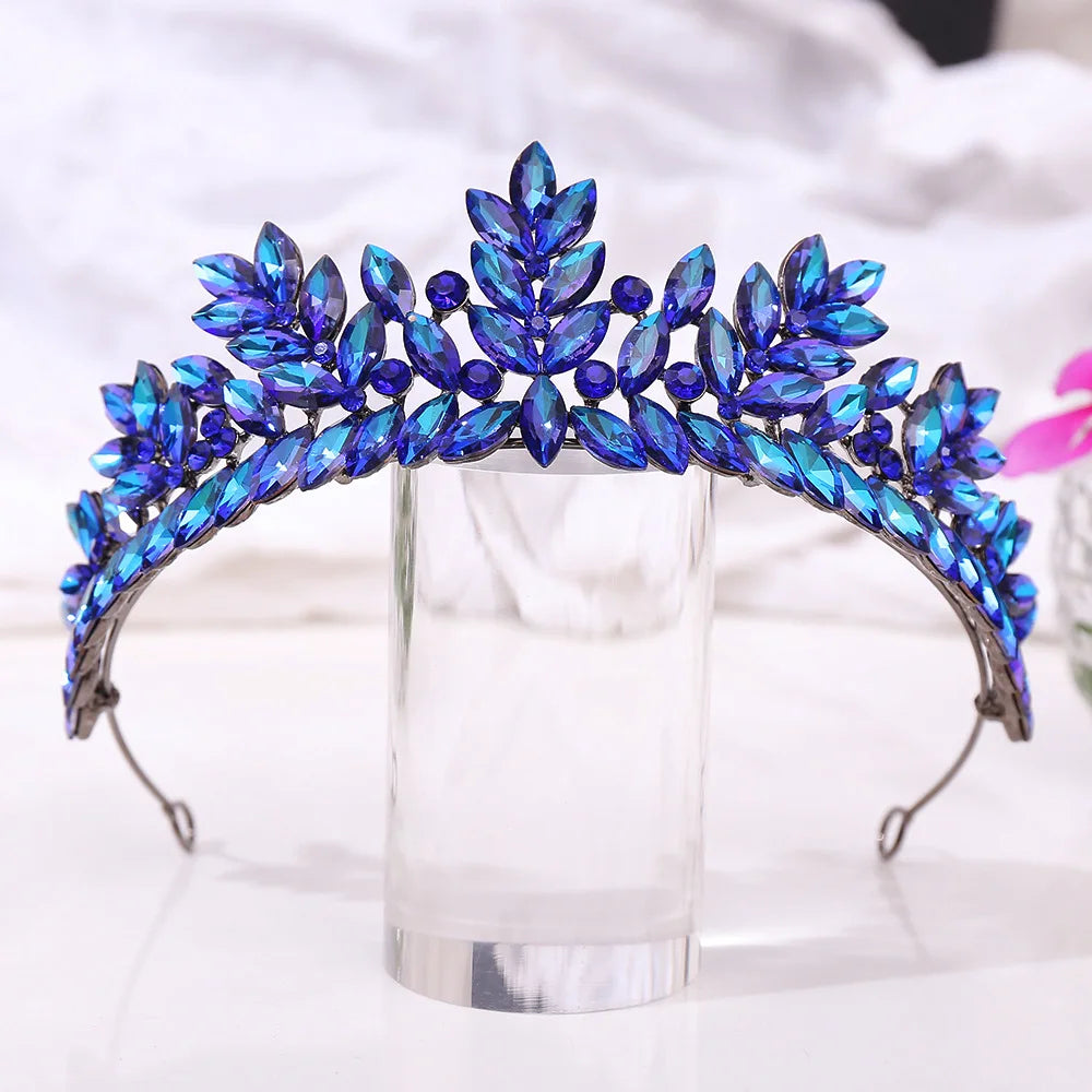 Purple AB Crystal Bridal Tiara Crown Rhinestone Hair Accessory