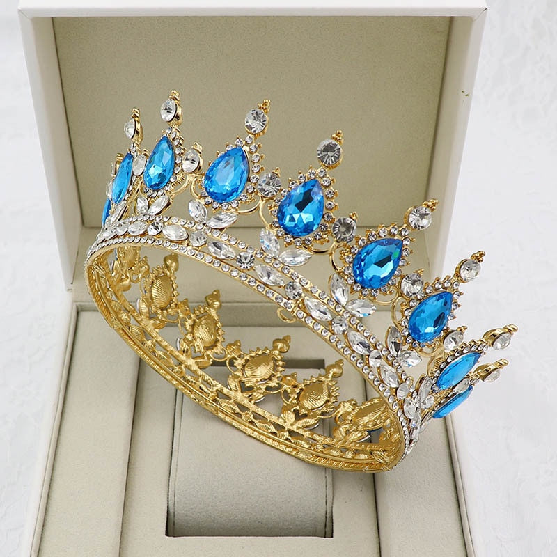 Vintage Crystal Royal Queen King Full Round Tiara Crown Hair Accessory