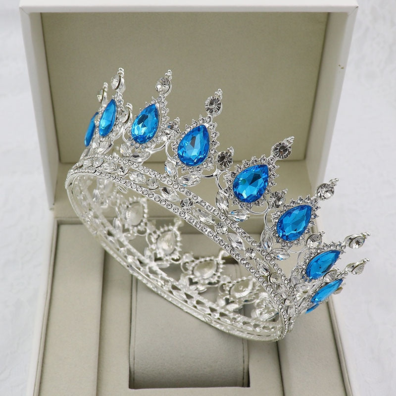 Vintage Crystal Royal Queen King Full Round Tiara Crown Hair Accessory