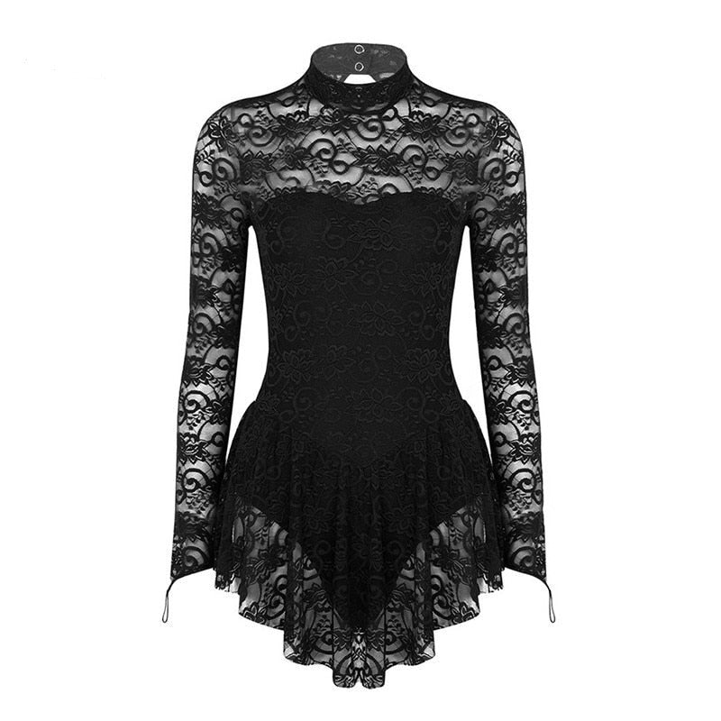 Adult Mock Neck Long Sleeve Ballet Gymnastics Figure Ice Skating Competition Costume