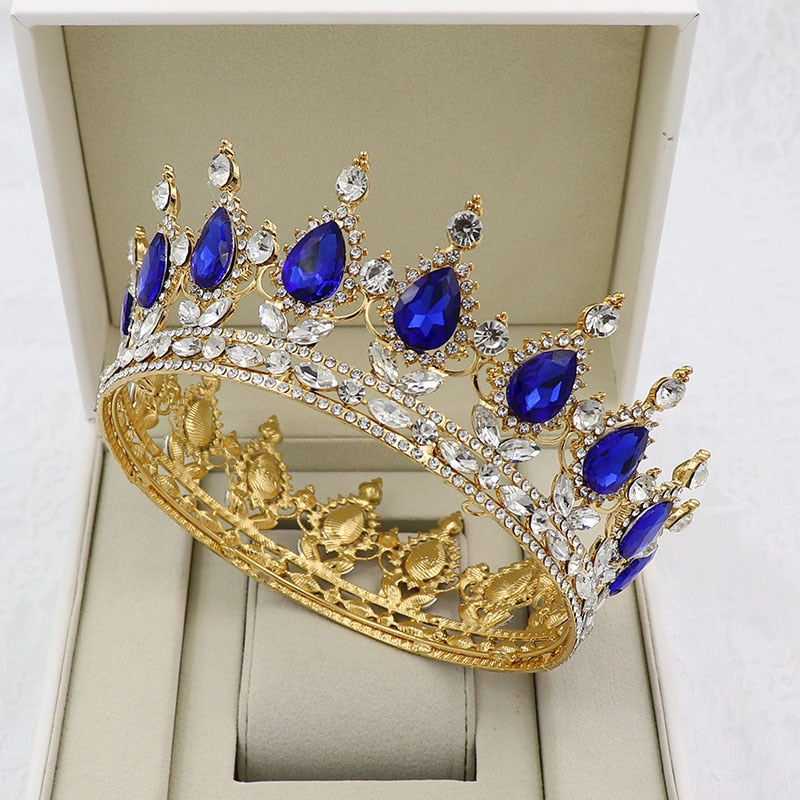 Vintage Crystal Royal Queen King Full Round Tiara Crown Hair Accessory