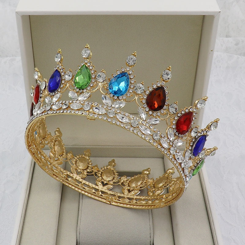 Vintage Crystal Royal Queen King Full Round Tiara Crown Hair Accessory