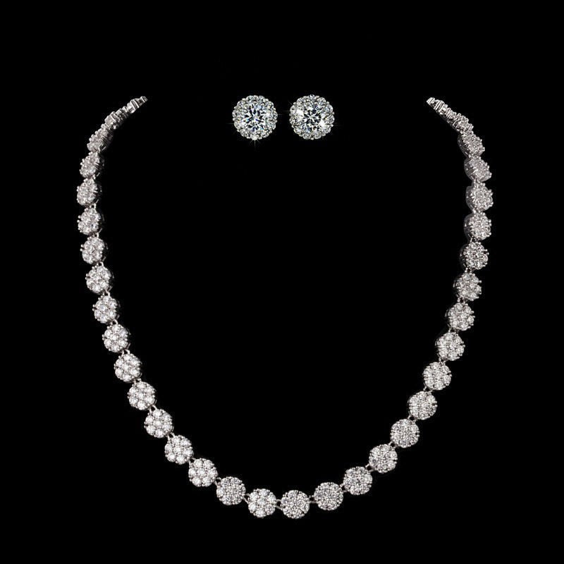 Elegant White Gold-Color AAA+ Cubic Zirconia Stone Necklace Wedding  Jewelry Set