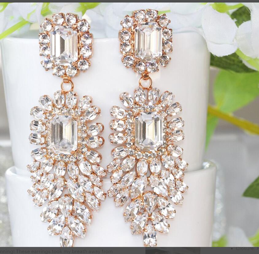 Dramatic Crystal Dangle Rhinestone Earrings Ladies Party Fashion Jewelry