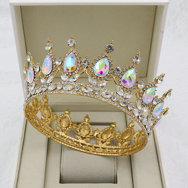 Vintage Crystal Royal Queen King Full Round Tiara Crown Hair Accessory