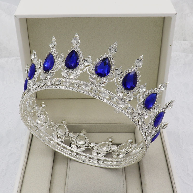 Vintage Crystal Royal Queen King Full Round Tiara Crown Hair Accessory