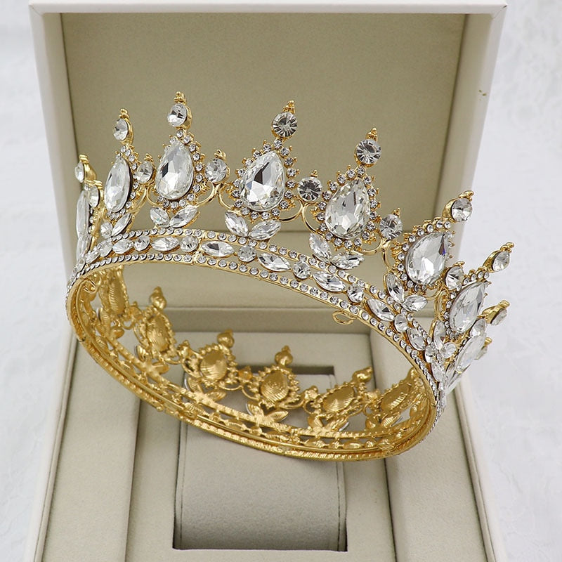 Vintage Crystal Royal Queen King Full Round Tiara Crown Hair Accessory