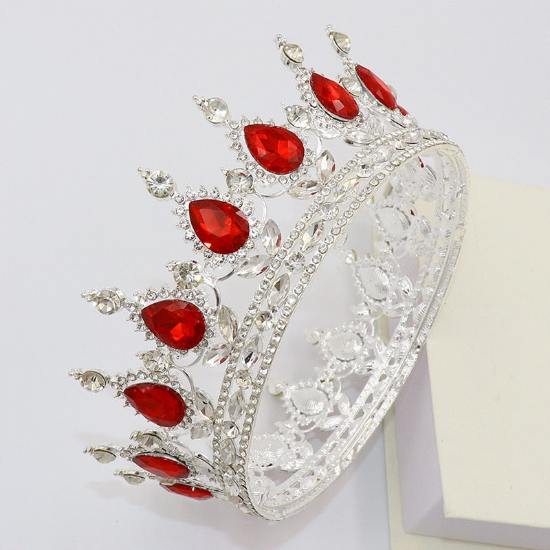 Vintage Crystal Royal Queen King Full Round Tiara Crown Hair Accessory