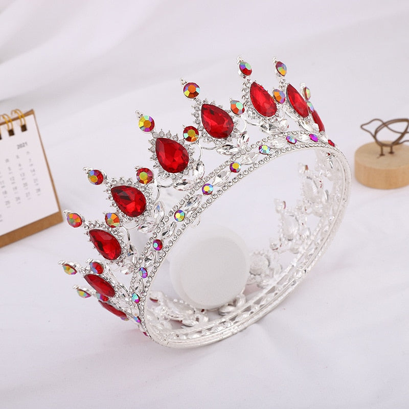 Vintage Crystal Royal Queen King Full Round Tiara Crown Hair Accessory