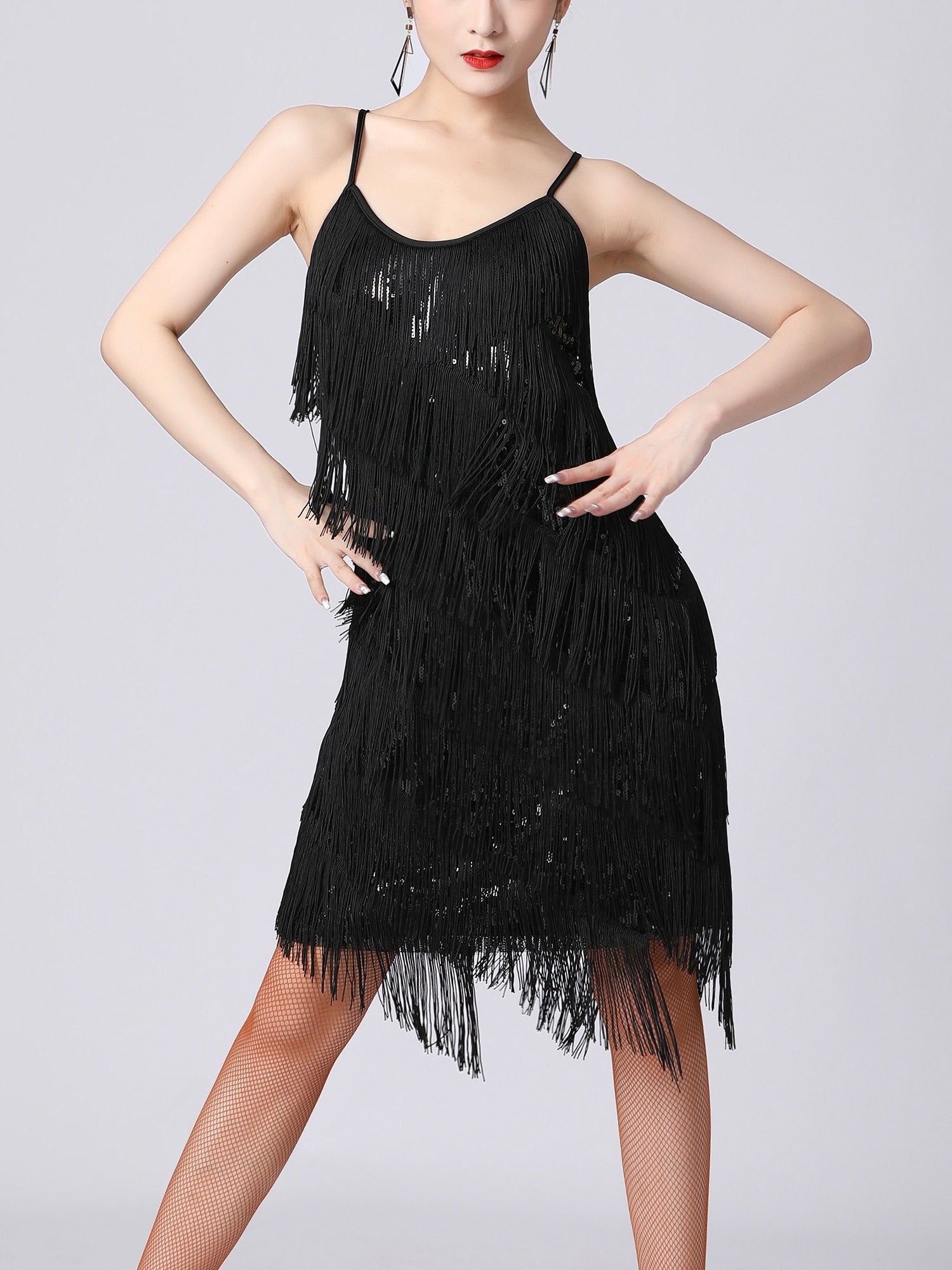 Womans Latin Dance Dress Sleeveless Sequin Fringe Ballroom  Stage Dancing Costume