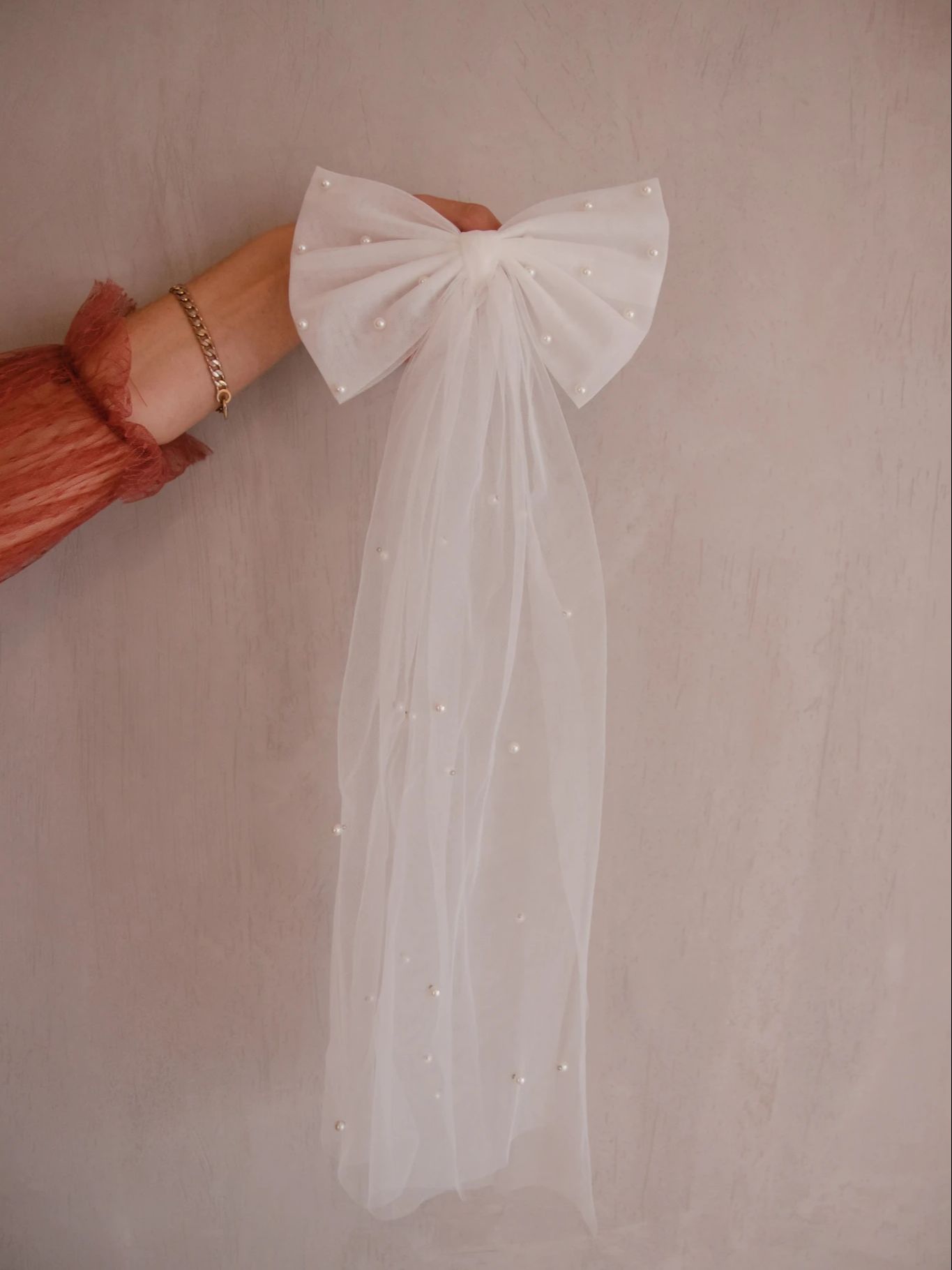 Communion Girls Mini Veil Beaded Pearls Back Bow