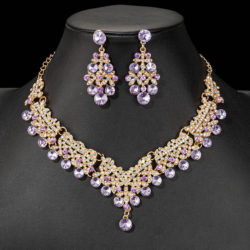Pink Purple Crystal Jewelry Sets Princess Tiara Crown Earring Necklace  Accessories