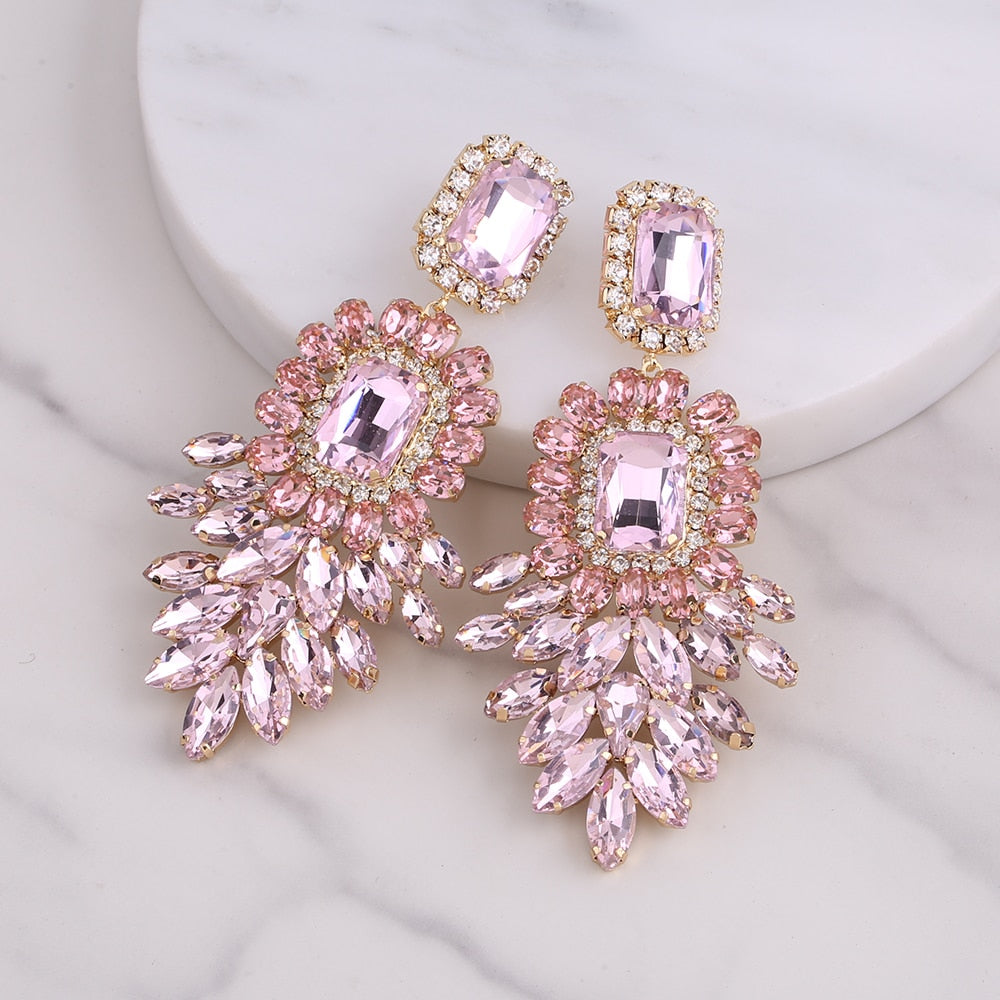 Dramatic Crystal Dangle Rhinestone Earrings Ladies Party Fashion Jewelry