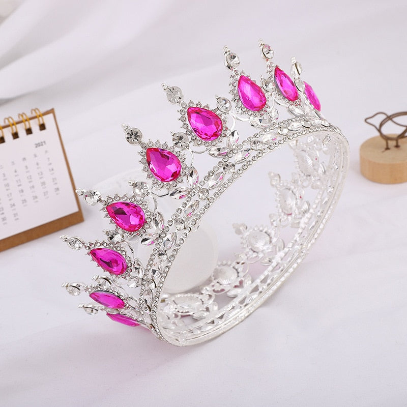 Vintage Crystal Royal Queen King Full Round Tiara Crown Hair Accessory