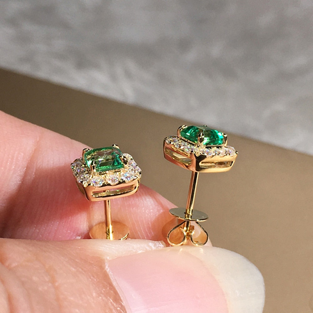 Green Cubic Zirconia Stud Earrings for Women Wedding Elegant Jewelry Accessory