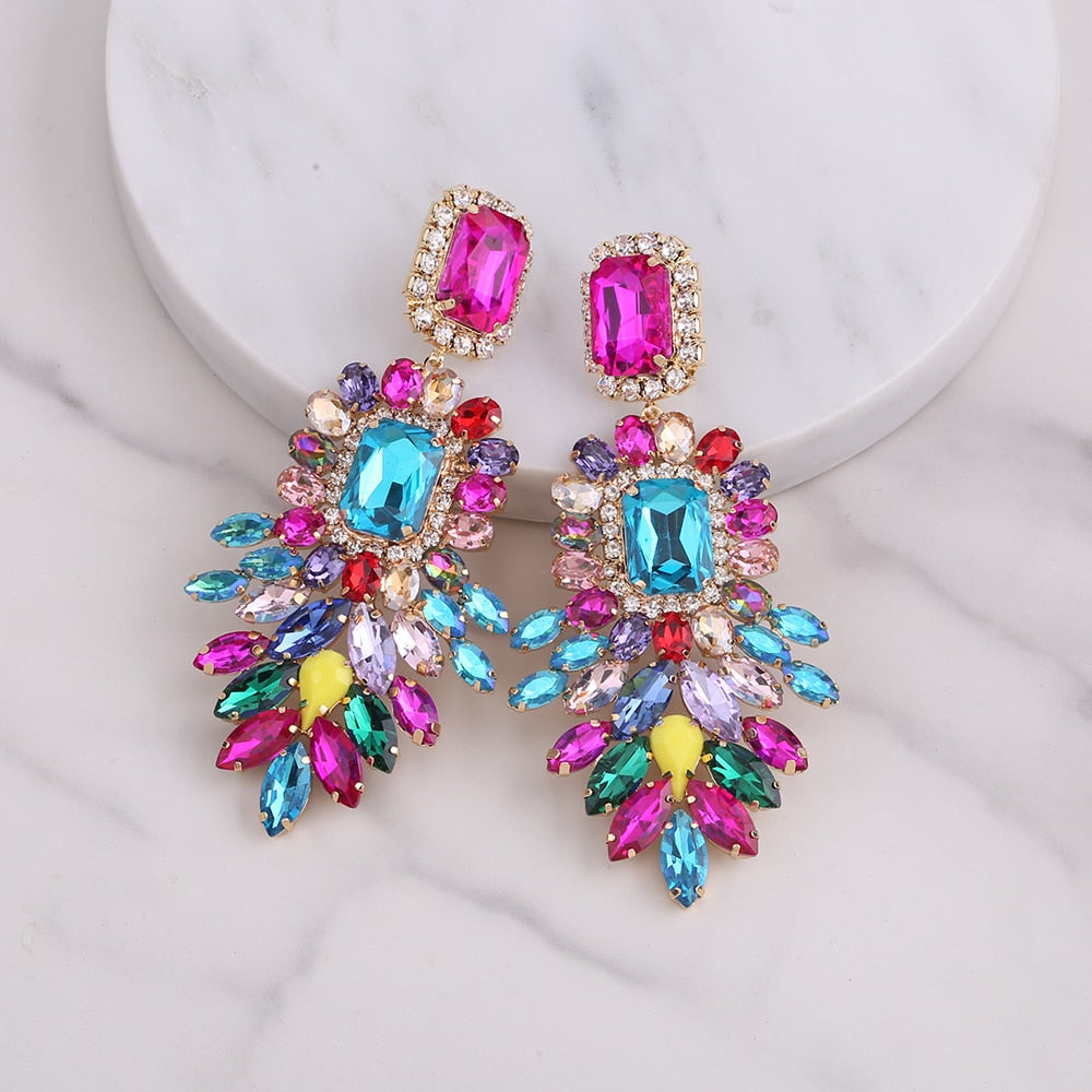 Dramatic Crystal Dangle Rhinestone Earrings Ladies Party Fashion Jewelry