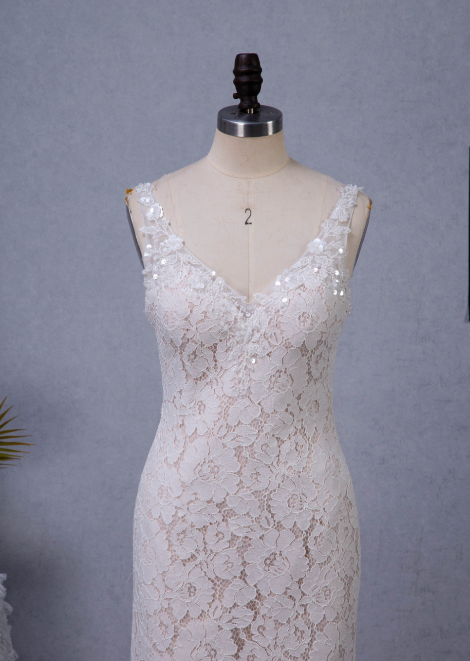 Fit and Flare V-Neck Chapel Train Allover Lace Wedding Dress