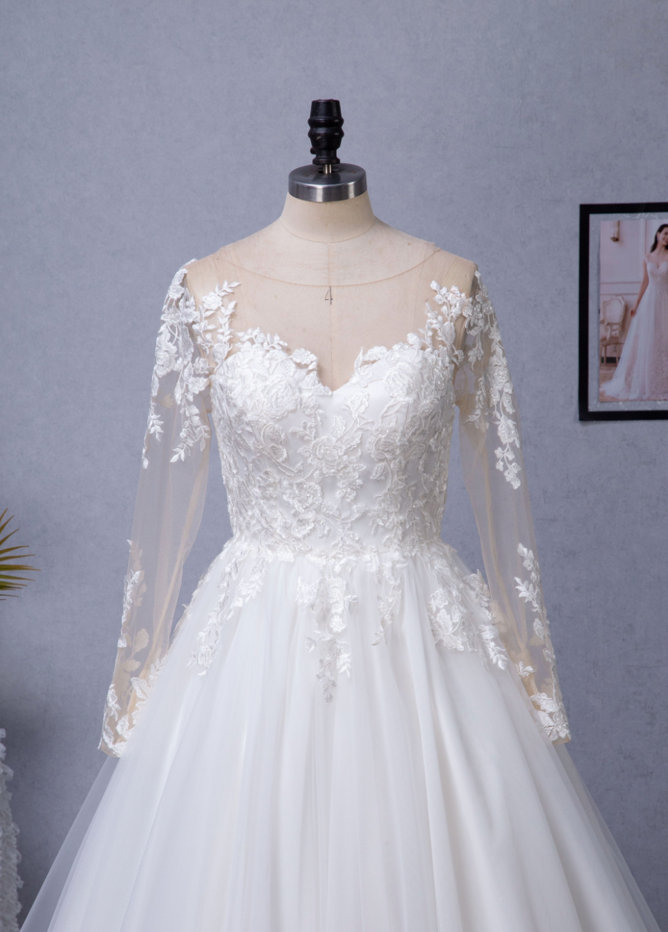 Illusion Long Sleeve Chapel Train Lace Wedding Dress