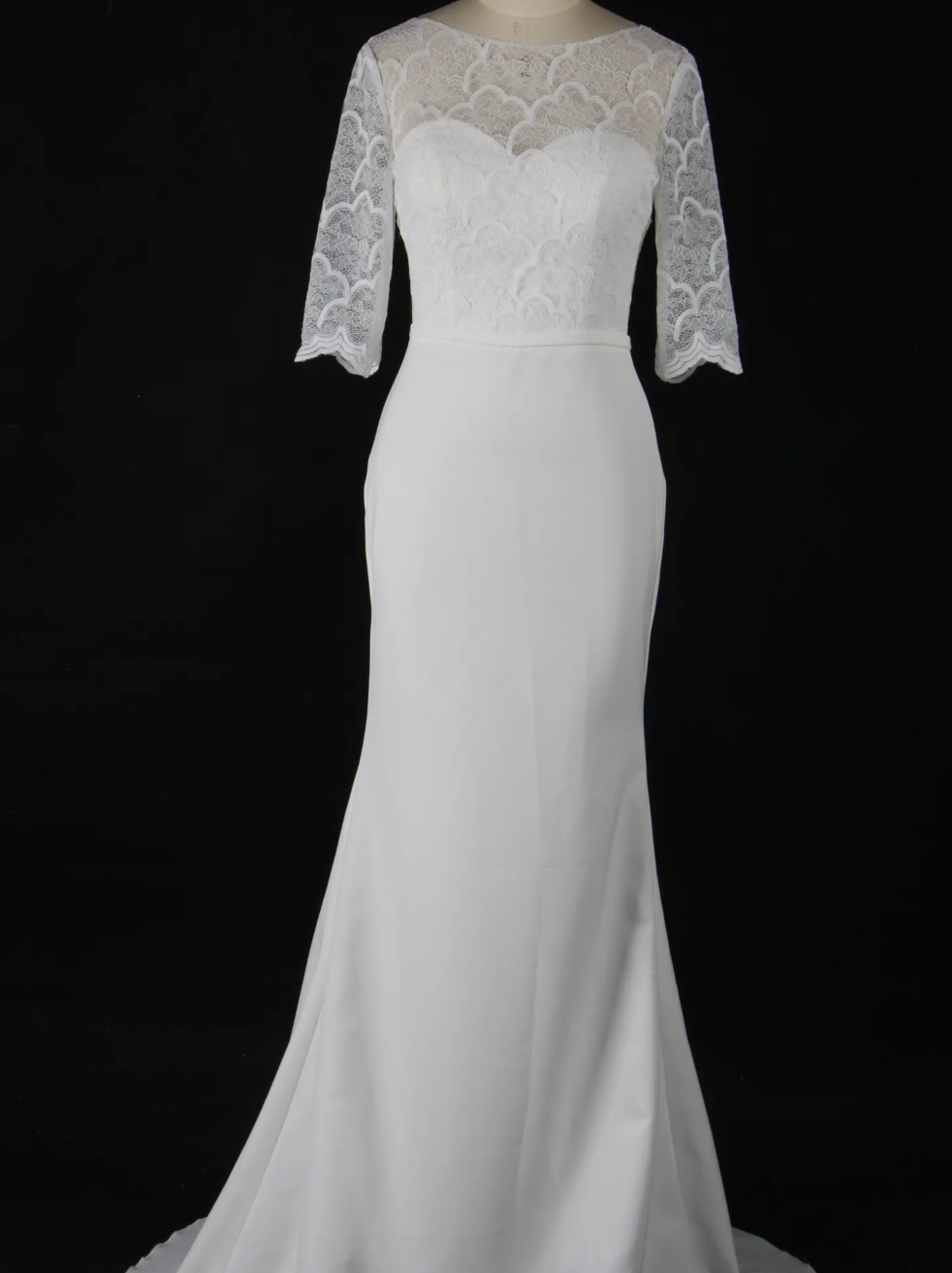 Crepe Long Sleeve Modest Lace Sheath Wedding Dress