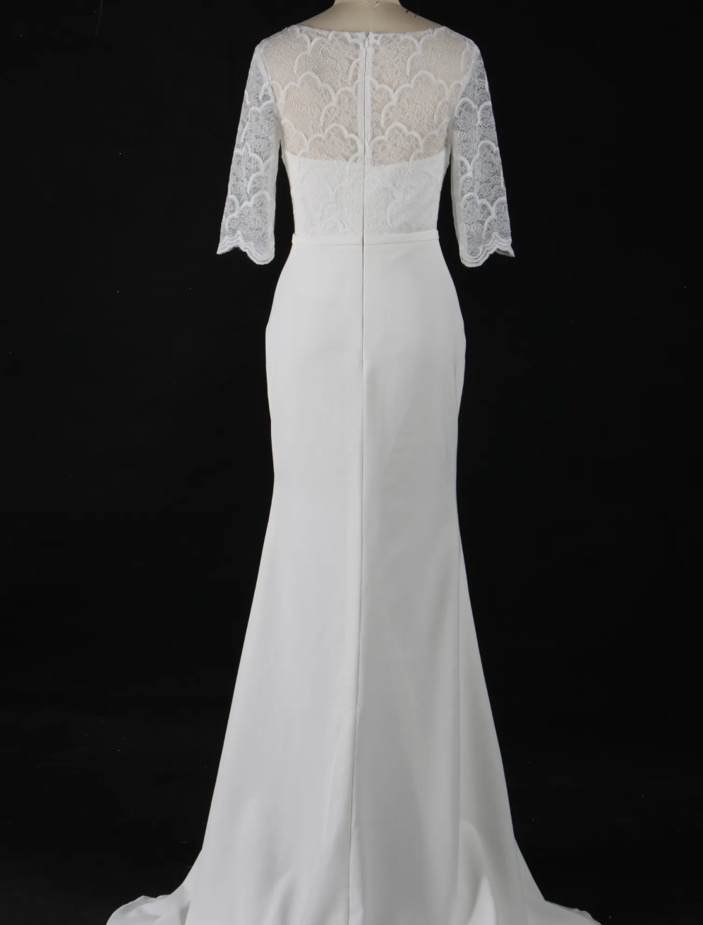 Crepe Long Sleeve Modest Lace Sheath Wedding Dress