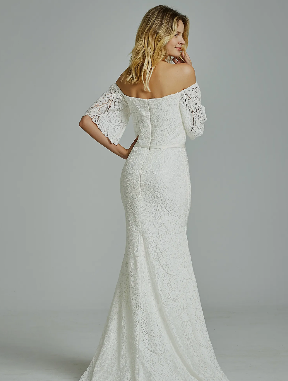 Floral Lace Off-The-Shoulder Sheath Wedding Dress