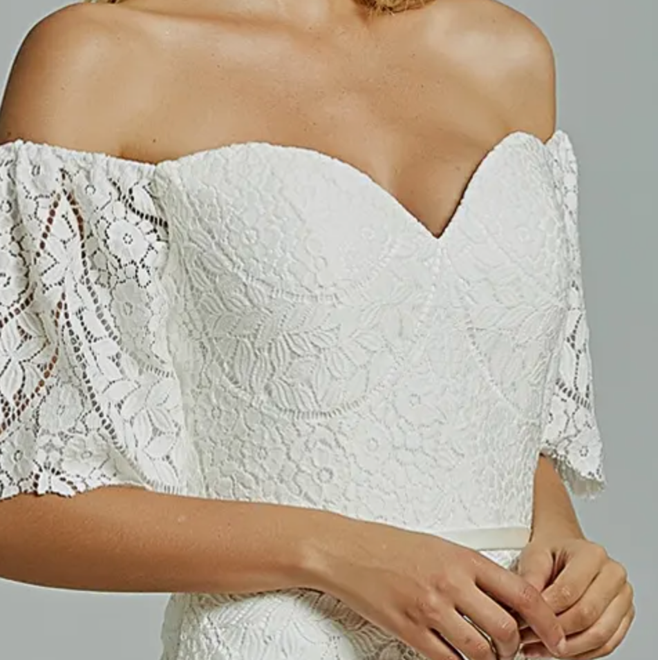 Floral Lace Off-The-Shoulder Sheath Wedding Dress