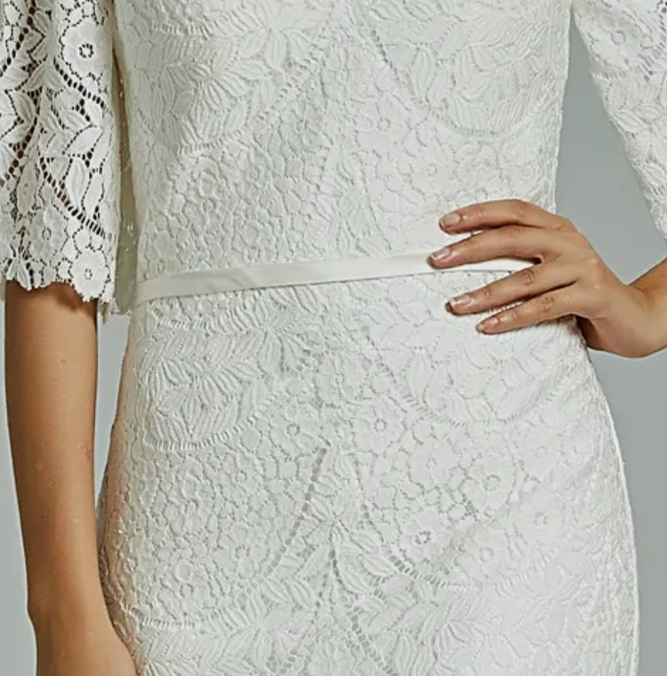 Floral Lace Off-The-Shoulder Sheath Wedding Dress