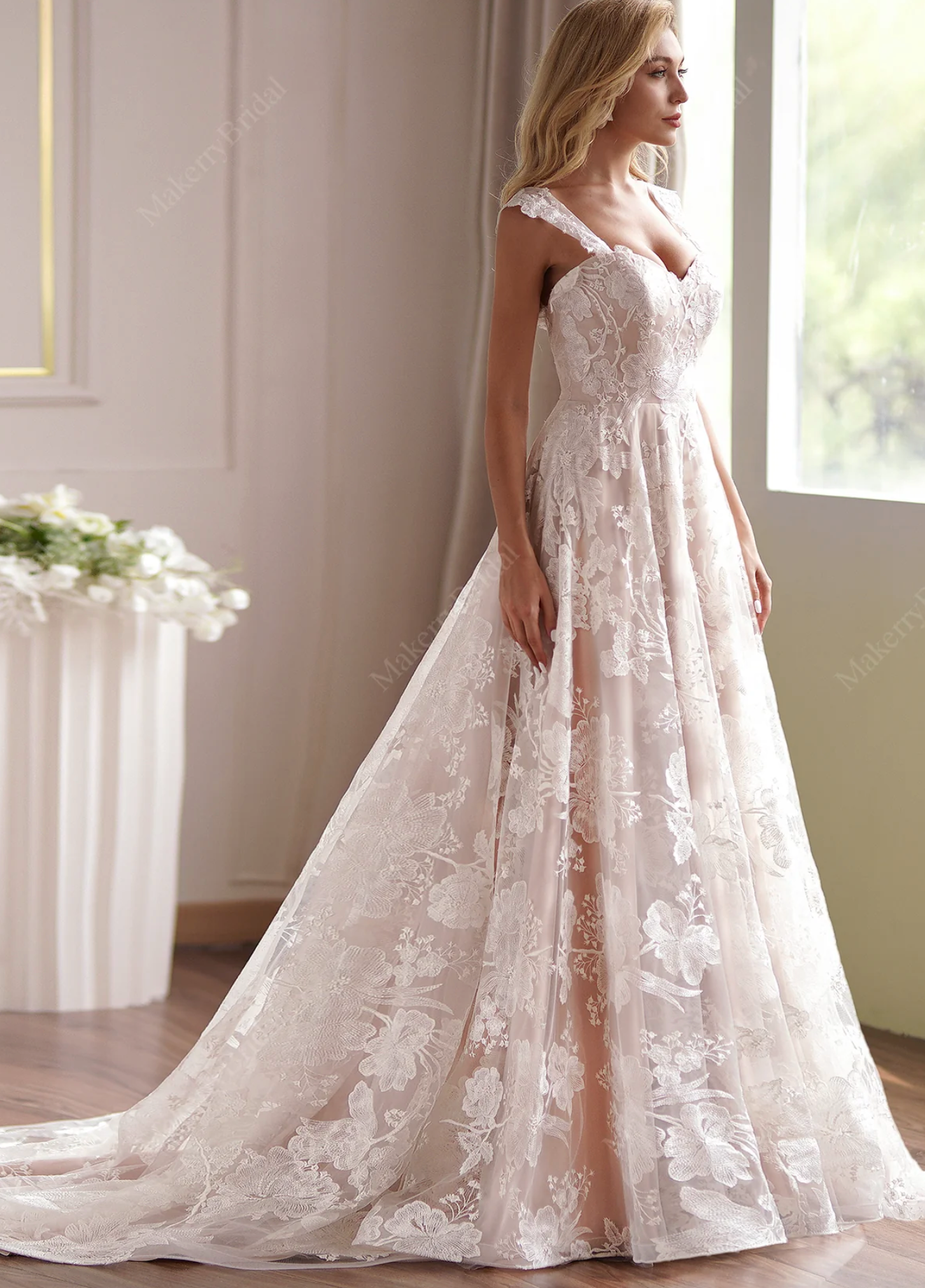 Dreamy Floral A-Line Wedding Dress With Lace