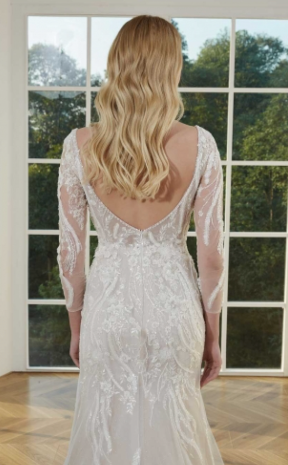 Illusion Lace Sleeve Mermaid Wedding Dress