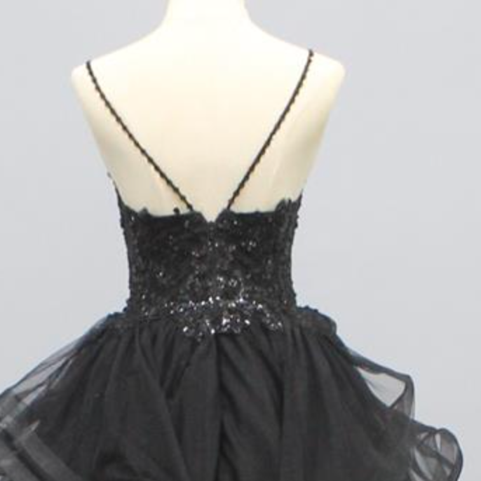 Modern Ruffled Black Wedding Bridal Gown