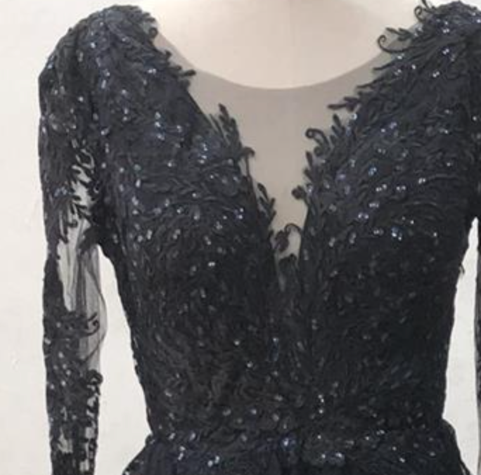 Illusion Black Lace A Line Wedding Bridal with Train