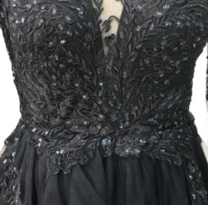 Illusion Black Lace A Line Wedding Bridal with Train