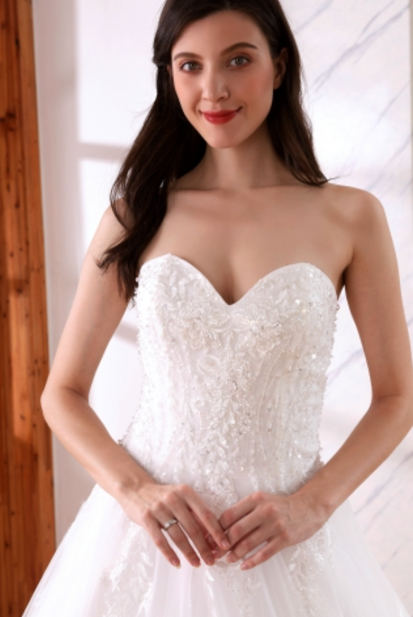 Sequined Sweetheart Lace A Line Bridal Wedding Gown