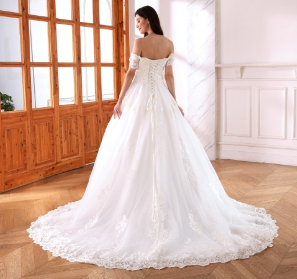 Lace Trimmed A Line Wedding Bridal Gown