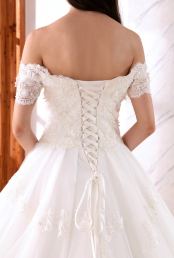 Lace Trimmed A Line Wedding Bridal Gown