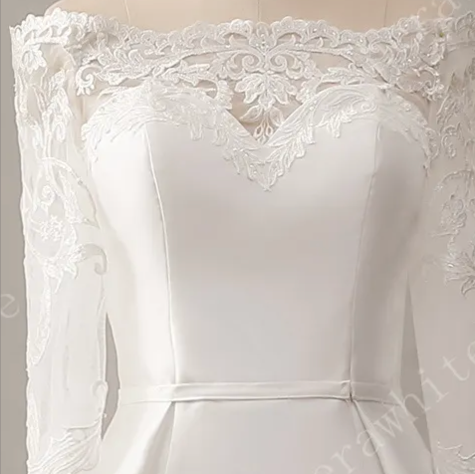 Off The Shoulder Neckline Wedding Dress with Lace Back