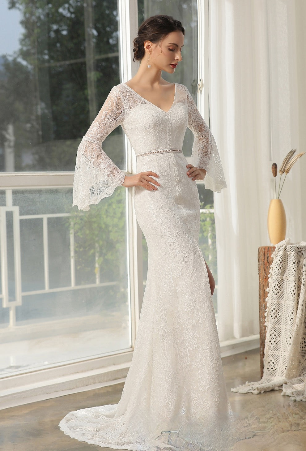 Designer Lace High Split Bridal Gown