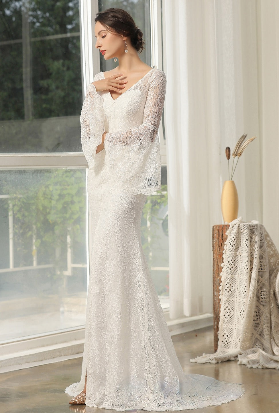 Designer Lace High Split Bridal Gown