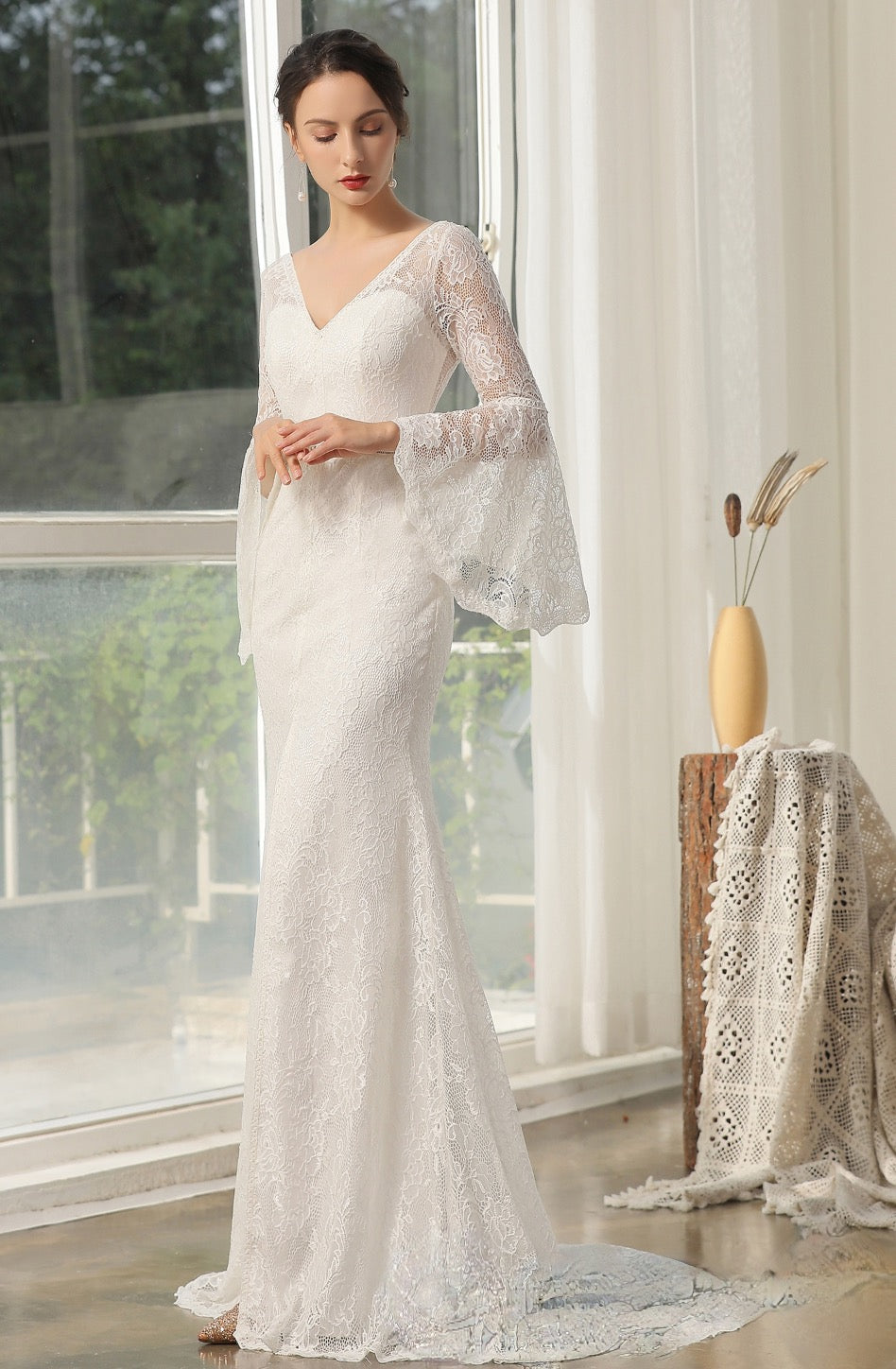 Designer Lace High Split Bridal Gown