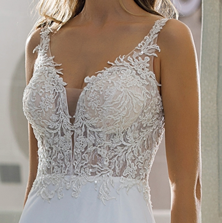 Simple Lace A-line Bridal Gown With Chiffon Skirt